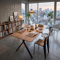 SMOKED OAK TABLE 220|BLACK STEEL BASE