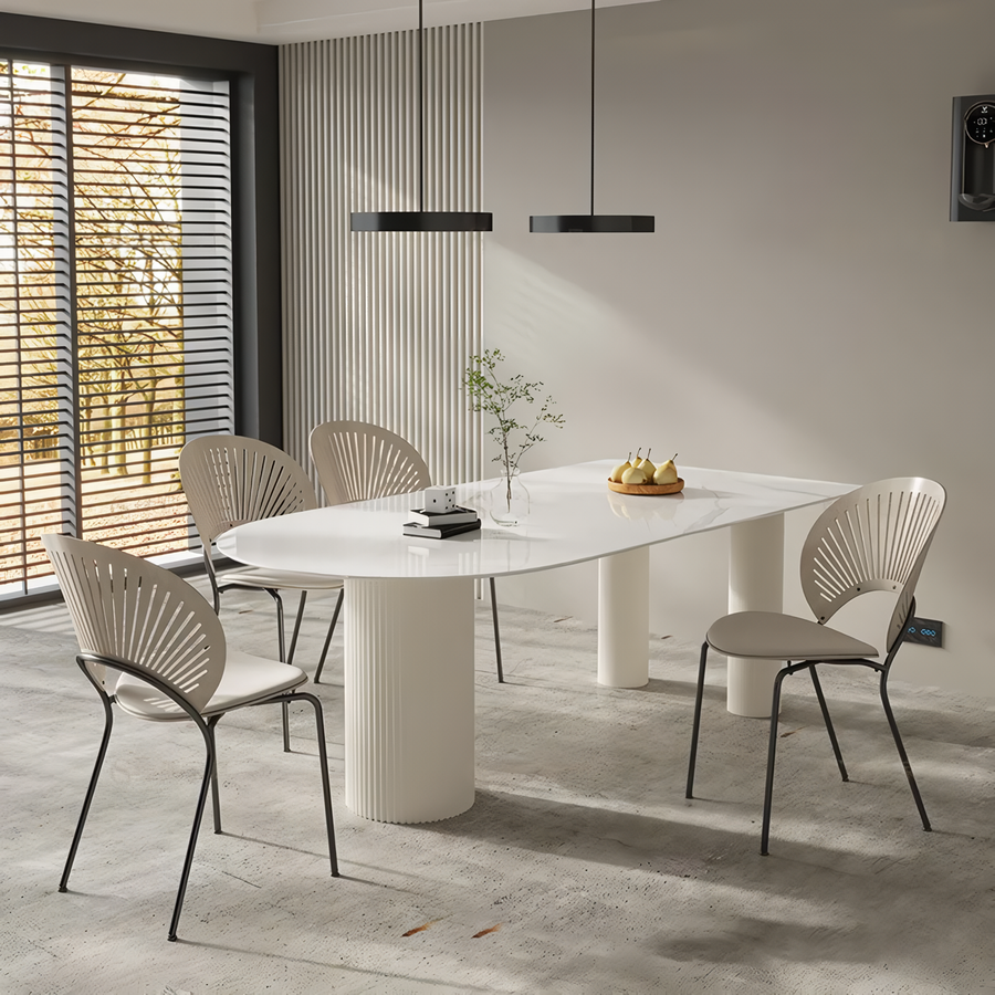 ダイニングテーブル160cm｜ペニンシュラ型天板・セラミック天板・3本脚｜VALDES TABLE WHITE – ENTown