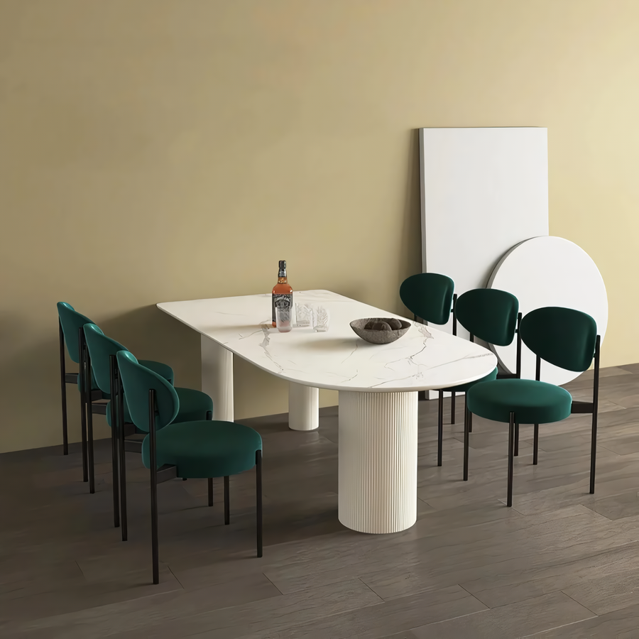 ダイニングテーブル160cm｜ペニンシュラ型天板・セラミック天板・3本脚｜VALDES TABLE WHITE – ENTown