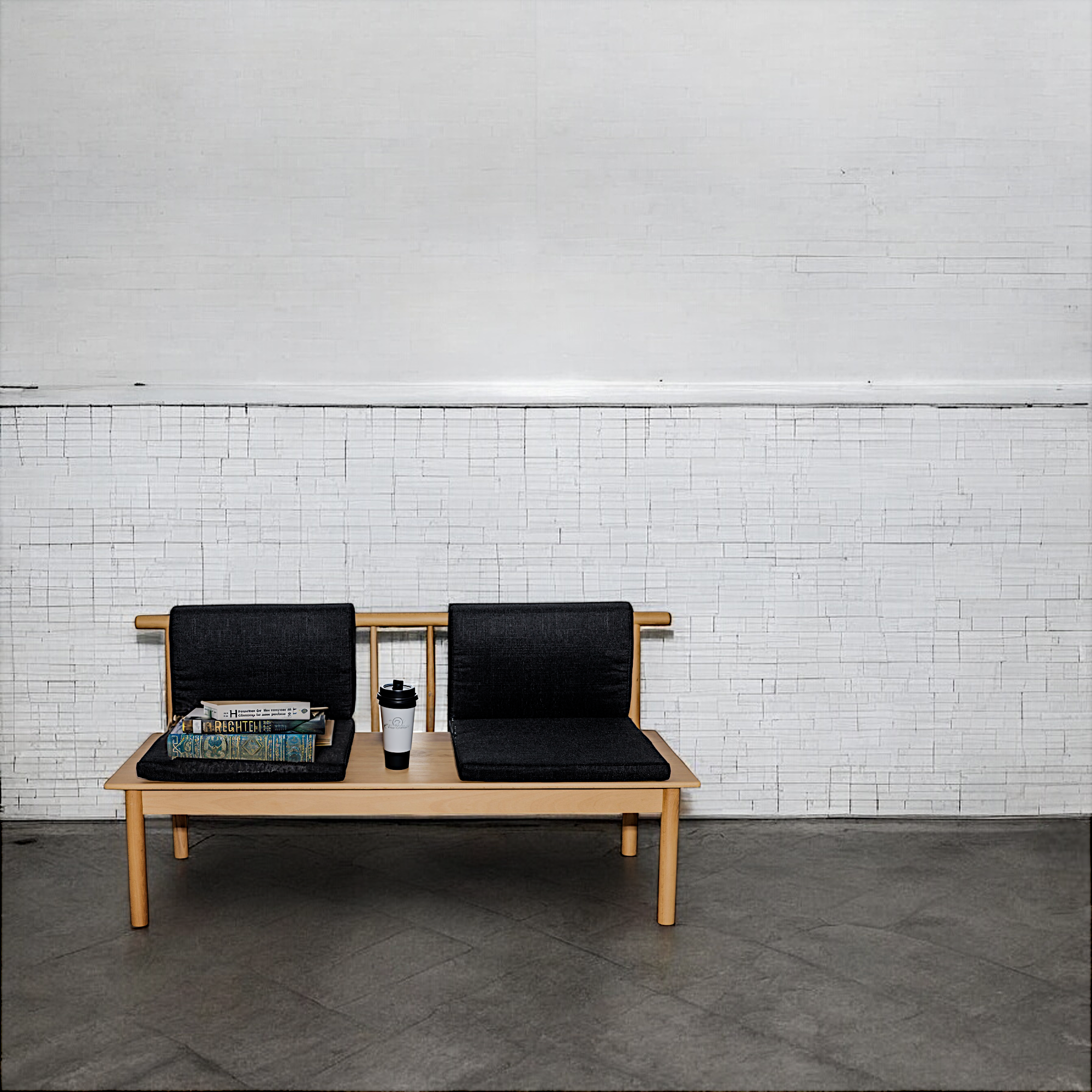 ベンチ150cm｜座面クッション・ブラック・ビーチ材｜BENCH SOFA – ENTown