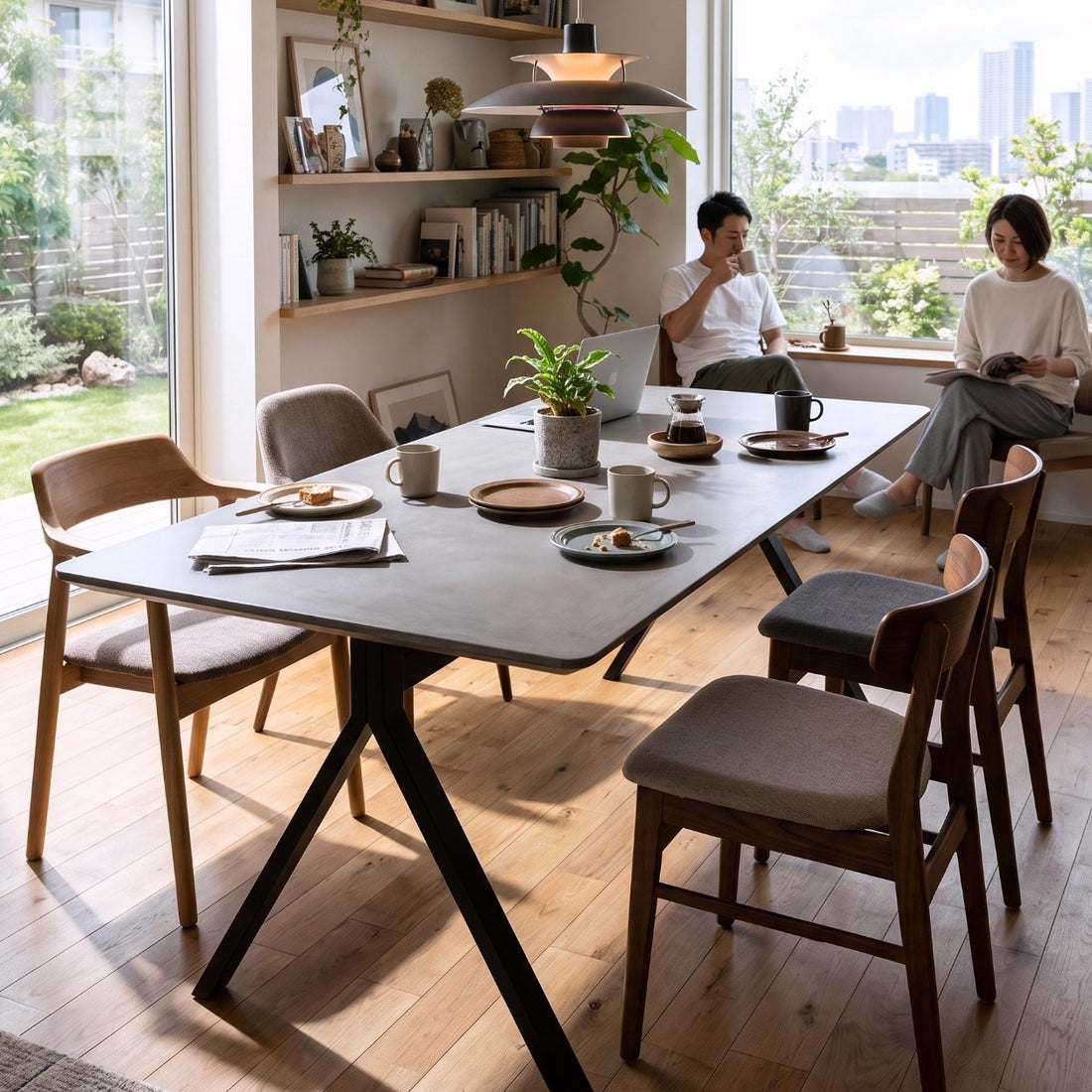 FIBER CONCRETE TABLE 220｜BLACK STEEL BASE